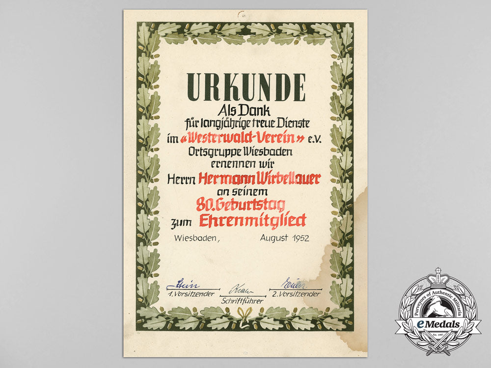 two_certificates_westerwald-_verein&_kyffhäuserbund_hermann_wirbelauer,_c_2106