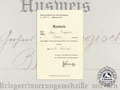 A 1935 Austrian War Commemorative Medal  Award Document