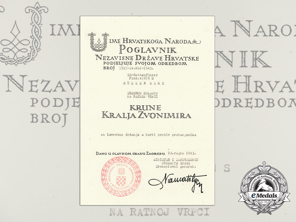 a_croatian_award_document_for_king_zvonimir's_medal_to_ss-_rottenführer_hans_muller_c_3313