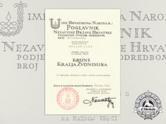 A Croatian Award Document For King Zvonimir's Medal To Ss-Rottenführer Hans Muller