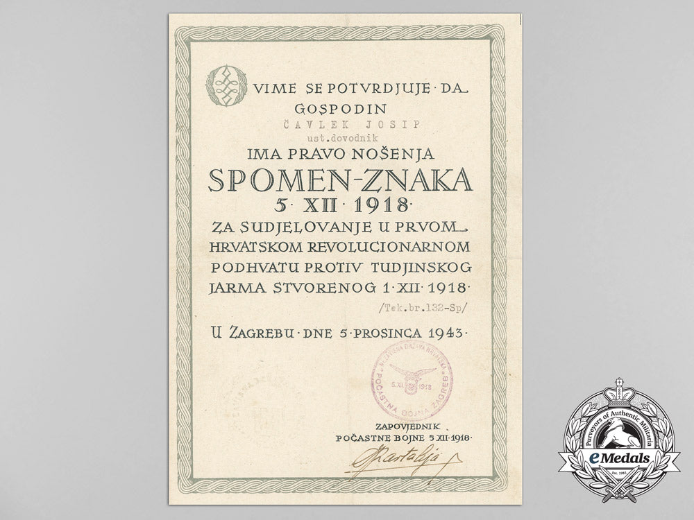 a_very_rare_award_document_for_commemorative_medal"5.12.1918"_to_ustaša_josipčavlek_c_3345