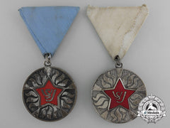 Socialist Yugoslavia, Socialist Republic. Two Firefighting "Fire Star" Medals; Silver Grade