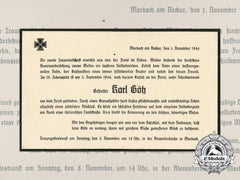 A Notice Of Death Of Corporal Karl Götz