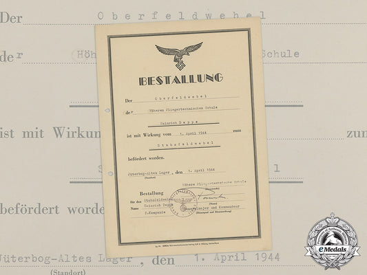 a1944_promotion_document_to_luftwaffe_stabsfeldwebel_heinrich_deppe_cc_3324_1_