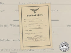A 1944 Promotion Document To Luftwaffe Stabsfeldwebel Heinrich Deppe