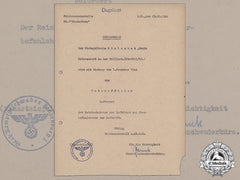 A Promotion Document For Motor Warden Of Fighter Wing “Hindenburg” Erwin Hielschet