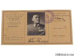Croatian Colonel Id With Photo, Zagreb 1941