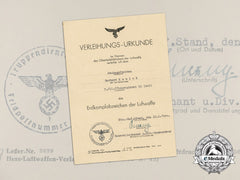 A 1944 Award Document For A Luftwaffe Ground Assault Badge To Gerhard Kunick