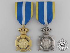 Two Romanian Loyal Service Cross With Crossed Swords; 1St And 2Nd Classes