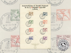 A German Post Office "Reichspost" Xi Berlin Summer Olympic Games Stamps Sheet