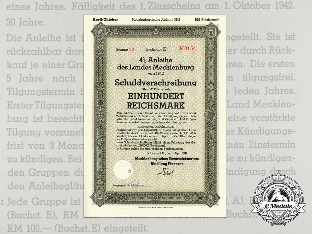 a1942_german_state_debenture_bond_mecklenburg100_reichsmark_d_1089