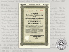 A 1942 German State Debenture Bond Mecklenburg 100 Reichsmark