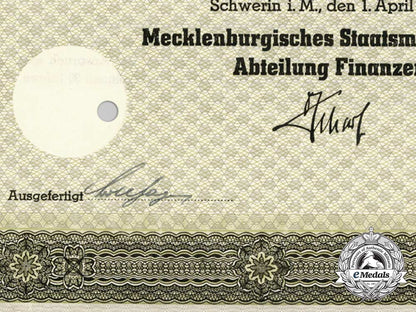 a1942_german_state_debenture_bond_mecklenburg100_reichsmark_d_1092