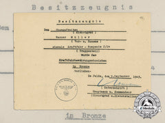 A 1943 Award Document For A Bronze Grade Driver Proficiency Badge