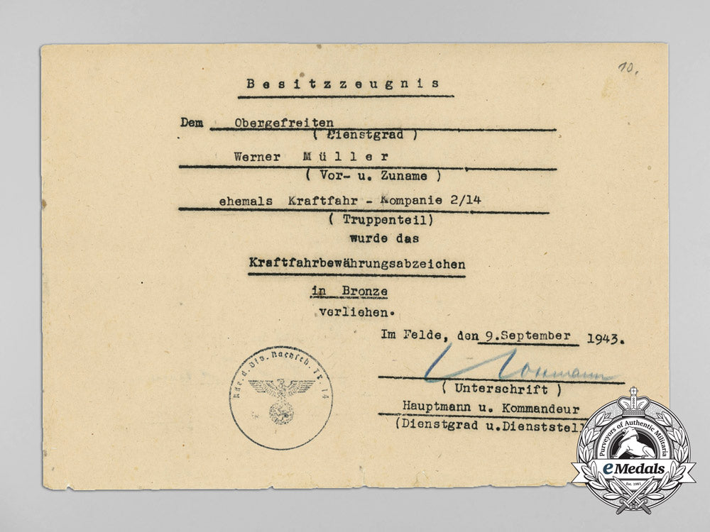 a1943_award_document_for_a_bronze_grade_driver_proficiency_badge_d_1107