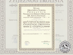 Croatia, Independent State. A Military Order Of Trefoil Award Document To Ss-Hauptsturmführer Schröder Hermann
