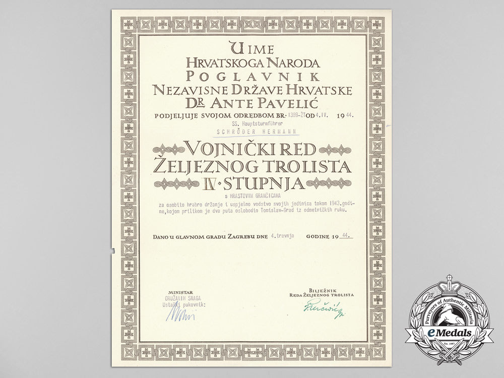 croatia,_independent_state._a_military_order_of_trefoil_award_document_to_ss-_hauptsturmführer_schröder_hermann_d_6391