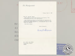 A 1987 Letter From Former Un Secretary-General And President Of Austria Kurt Waldheim