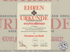 Austria, Republic. A Black Cross Honour Cross For War Grave Welfare Services Document