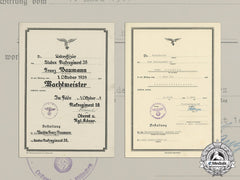 Two Promotion Certificates To Flak Oberwachtmeister Franz Baumann