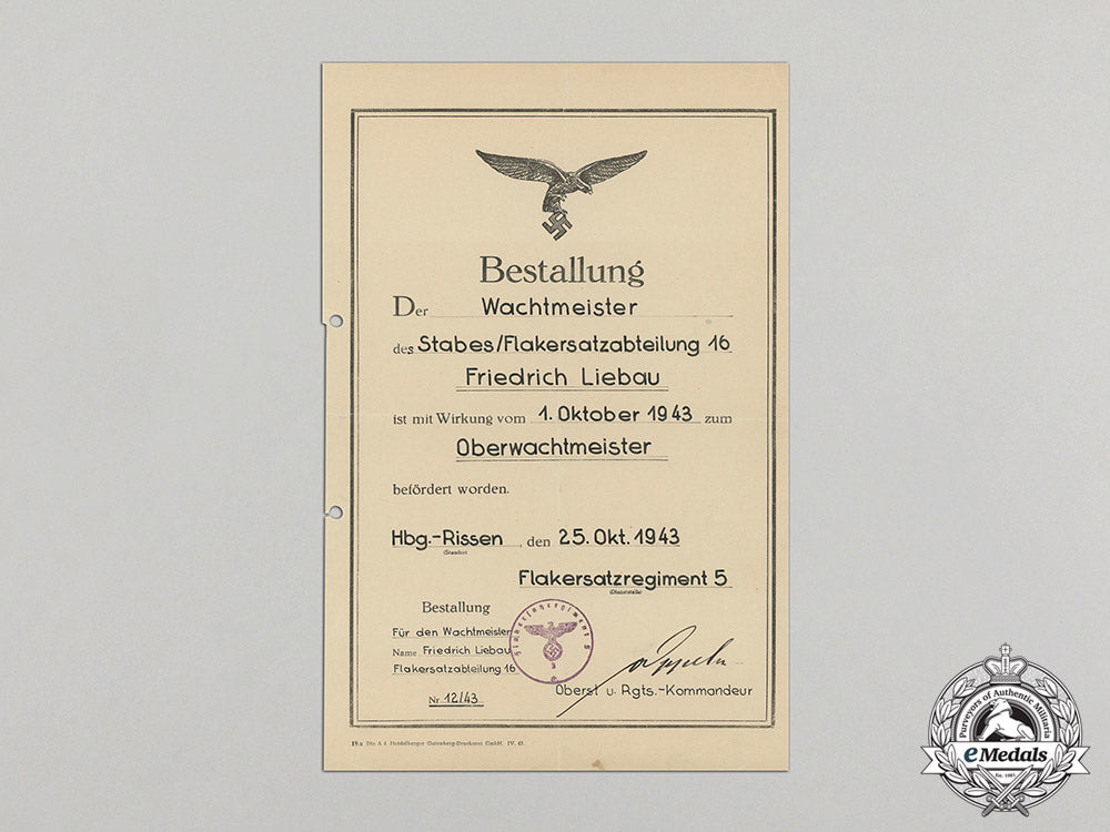 a_luftwaffe_promotional_document_promoting_friedrich_liebau_to_flak_master_sergeant_dd_1805