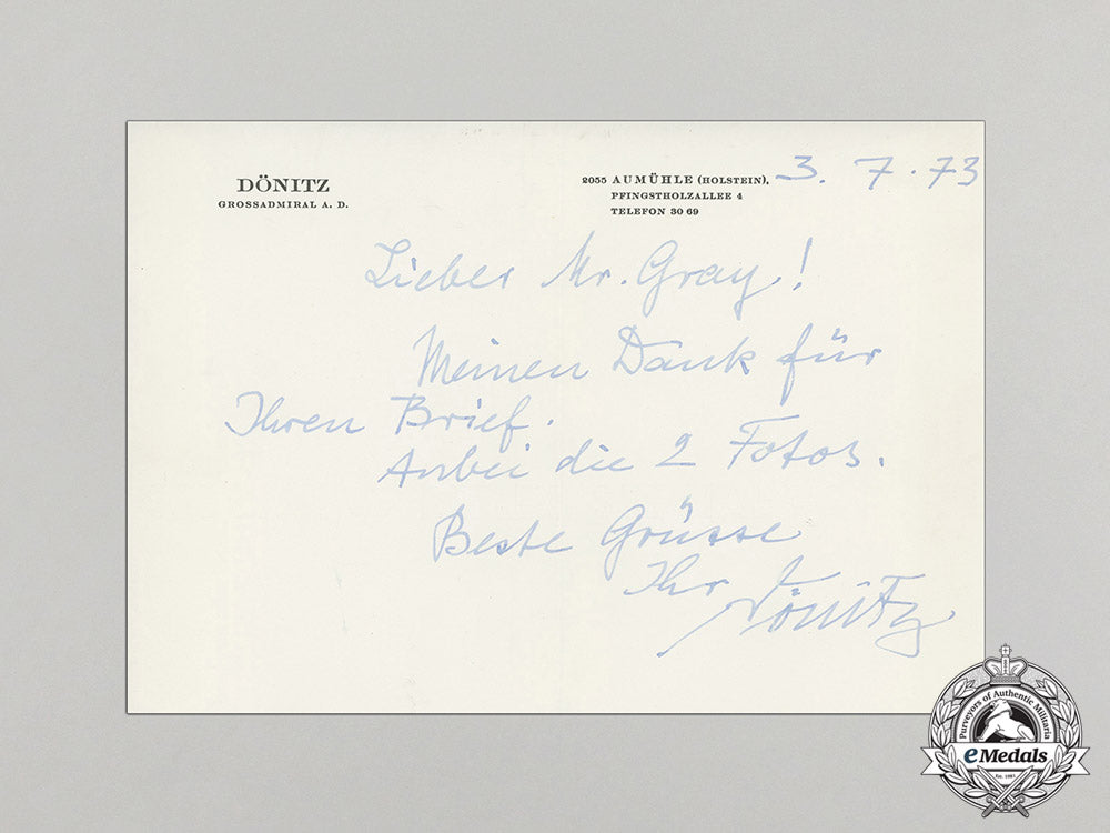 a_post_war_signed_letter_by_dönitz_with_wartime_picture_postcard_dd_4499
