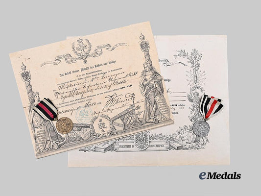 germany,_imperial._a_pair_of_war_commemorative_medals_of1870/71,_combatant_and_non-_combatant,_with_award_documents_e_medals__g63518_2