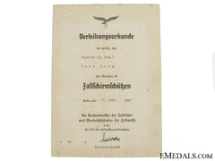 Fallschirmjäger Badge Award Document