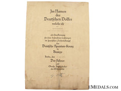 Award Document For A Spanish Cross In Bronze