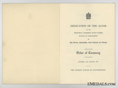 Peace Tower Altar Dedication Programme, Ottawa, August 3, 1927