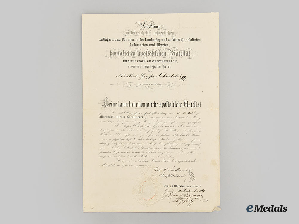 austria,_imperial._a_chamberlain_appointment_document_to_adalbert_grafen_christalnigg,1861_l22_mnc0760_884_1