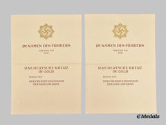 Germany, Kriegsmarine. A Pair Of Unissued Award Documents For The German Cross In Gold