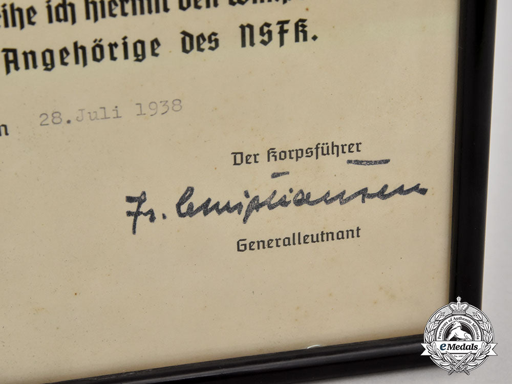 germany,_nsfk._a_framed_award_document_for_a_member’s_pennant_to_georg_kögl_l22_mnc2323_401