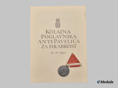 Croatia, Independent State. An Ante Pavelic Small Silver Bravery Medal With Documentation, 1941