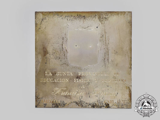 spain,_spanish_state._a1970_province_of_barcelona_board_of_physical_education_and_sports_commemorative_plaque_to_francisco_franco_l22_mnc3325_595