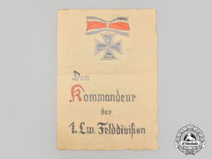 Germany, Luftwaffe. A Field-Made Promotion Document To The Commander Of The 1st Luftwaffe Field Division