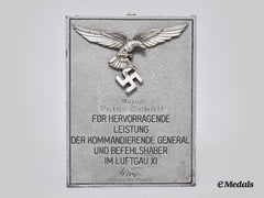 Germany, Luftwaffe. An Honour Shield Of Luftgau Xi To Major Peter Schütt