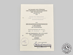 Germany, Luftwaffe. A War Merit Cross Ii Class Award Document To Meister Der Schutzpolizei Josef Birkenberger
