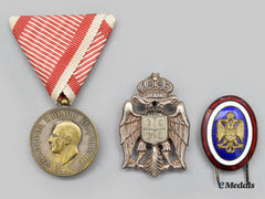 Yugoslavia, Kingdom. A Royal Household Medal Of King Alexander I Karadordevic And Two Badges