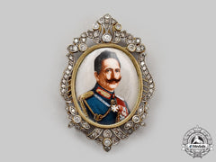 Germany. A Kaiser Wilhelm Ii Commemorative Brooch, With Gold And Diamond-Encrusted Frame, C. 1930