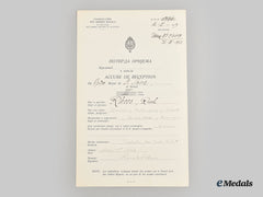 Yugoslavia, Kingdom. An Order Of St. Sava Award Document, Iii Class To Rush Rhees, President Of The University Of Rochester, 1923