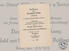 Germany, Condor Legion. The Spanish Cross In Gold With Swords & Diamonds Award Document To Oberst Thoma