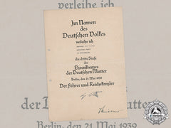 Germany, Third Reich. A 1939 Award Certificate For An Honour Cross Of The German Mother, In Bronze, To Gertrud Giese