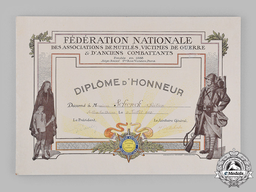 france,_iii_republic._a_national_federation_of_the_associations_of_mutilated,_victims_of_war_and_veterans_affairs_honour_diploma1933_m19_14328