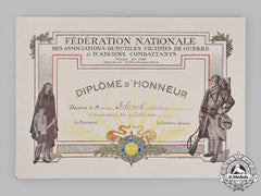 France, Iii Republic. A National Federation Of The Associations Of Mutilated, Victims Of War And Veterans Affairs Honour Diploma 1933