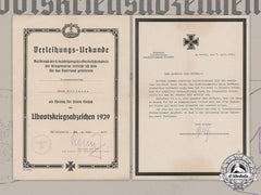 Germany, Kriegsmarine. A Posthumous U-Boat War Badge Award Document & Death Notice (Kia), 1943