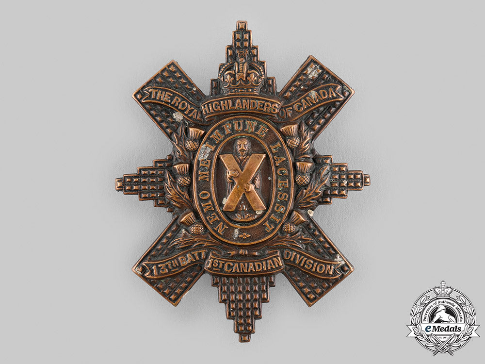 canada,_cef._a13_th_infantry_battalion"_royal_highlanders_of_canada"_glengarry_badge,_by_tiptaft,_c.1914_m19_23132
