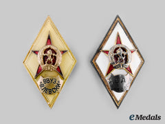 Bulgaria, People’s Republic. A Pair Of Military Academy Graduation Badges