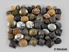 Australia, Canada, United Kingdom, United States. Lot Of Thirty-Five Regimental Buttons And Fifteen Pips