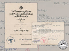Germany, Luftwaffe. An Iron Cross Ii Class Document & Bonus Salary Certificate, Fallschirmjäger